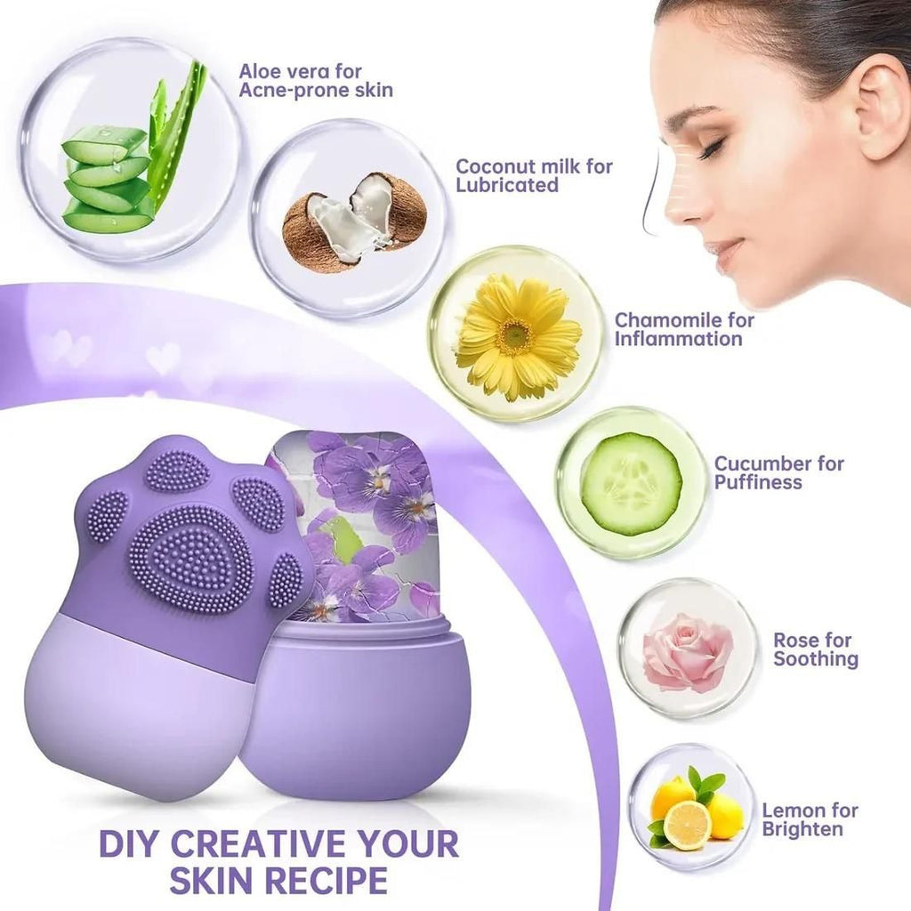 Paw Shaped Ice Roller for Face with Scrubber - Glowing Skin & Puffy Eyes